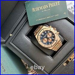 Audemars Piguet Royal Oak 18k Rose Gold Chronograph Blue Dial 41mm Complete