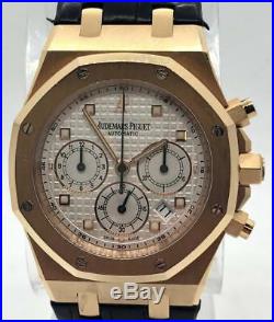 Audemars Piguet Royal Oak 26022OR 18K Yellow Gold on leather strap 39mm with B&P