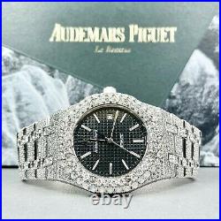 Audemars Piguet Royal Oak 39mm Iced Out 22ct Diamonds Black Dial Ref 15300ST. OO