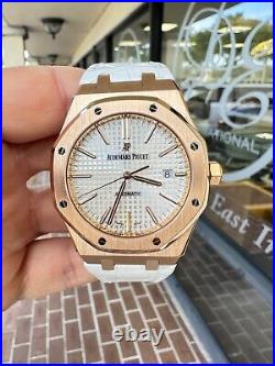Audemars Piguet Royal Oak 41mm 18k Rose Gold Silver Dial Watch 15400OR MINT