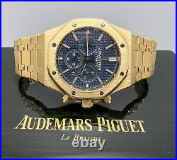 Audemars Piguet Royal Oak Chronograph 26320BA 18K Yellow Gold Blue Dial B&P 2017