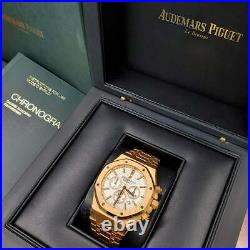 Audemars Piguet Royal Oak Chronograph White Dial Rose Gold Watch Box Papers
