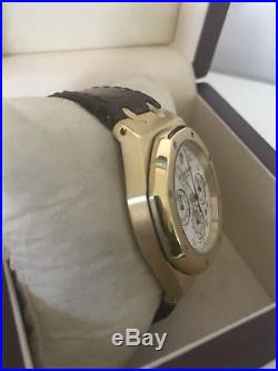 GOLD Audemars Piguet Royal Oak Chronograph Watch Brown Strap