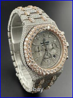 Iced out Audemars Piguet Royal Oak Rose Gold/SS Chrono Natural Diamond Watch