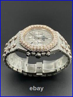 Iced out Audemars Piguet Royal Oak Rose Gold/SS Chrono Natural Diamond Watch