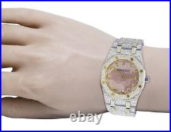Ladies Audemars Piguet Royal Oak 35MM 18K/Steel Pink Dial Diamond Watch 12.5 Ct