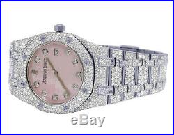 Ladies Audemars Piguet Royal Oak 35MM S. Steel Pink Dial Diamond Watch 12.5 Ct