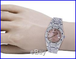 Ladies Audemars Piguet Royal Oak 35MM S. Steel Pink Dial Diamond Watch 12.5 Ct