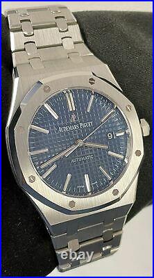 MINT Audemars Piguet AP Royal Oak 41mm Stainless Steel Blue 15400 B+P Watch