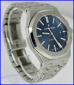 MINT Audemars Piguet AP Royal Oak 41mm Stainless Steel Blue 15400 B+P Watch