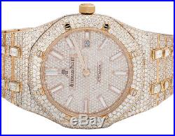 Mens Audemars Piguet 18K Rose Gold Royal Oak 41MM Full VS Diamond Watch 34.75 Ct