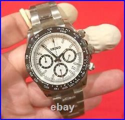 New! Gorgeous Seiko Mod Chronograph Homage Daytona White Quartz Watch